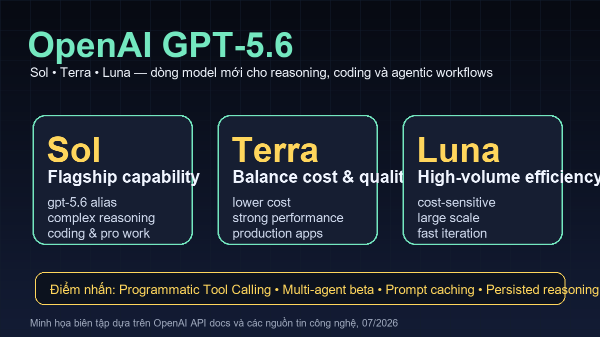 OpenAI GPT-5.6 ra mắt: Sol, Terra, Luna và cuộc đua AI agent thế hệ mới Minh họa OpenAI GPT-5.6 Sol Terra Luna