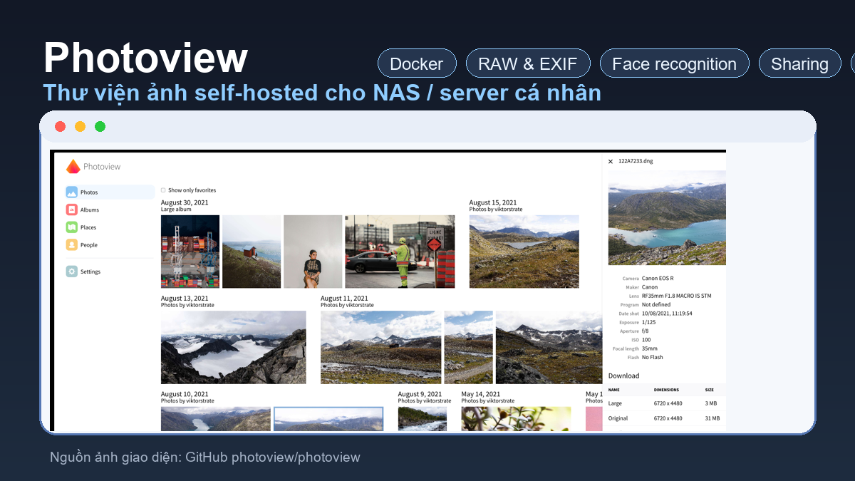 Photoview là gì? Tự host thư viện ảnh cá nhân trên NAS hoặc server riêng Ảnh minh họa Photoview self-hosted photo gallery