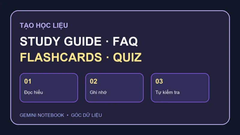 Cách tạo học liệu trong Gemini Notebook: FAQ, Flashcards và Quiz Study Guide, FAQ, Flashcards và Quiz trong Gemini Notebook