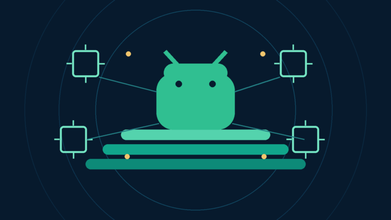 Minh họa trừu tượng về môi trường Android ảo trên máy tính Windows
