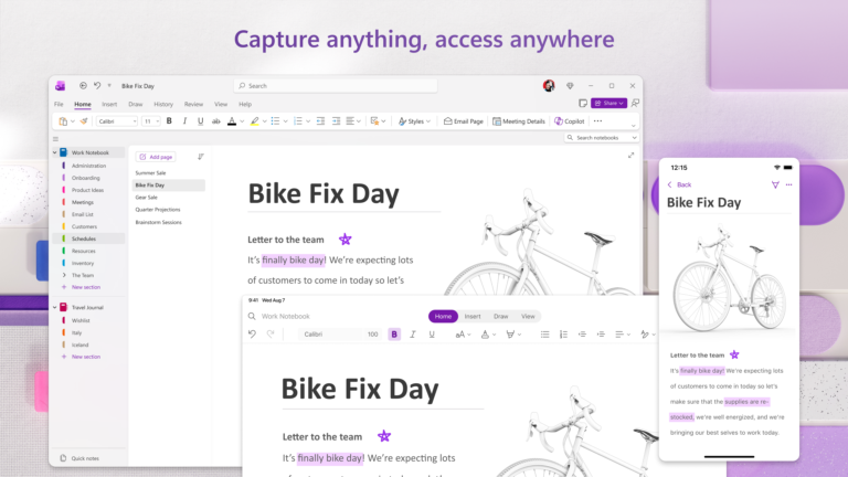OneNote đồng bộ một ghi chú giữa các thiết bị; ảnh từ Microsoft Store chính thức.