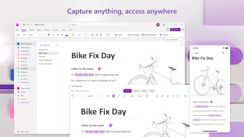 OneNote đồng bộ một ghi chú giữa các thiết bị; ảnh từ Microsoft Store chính thức.